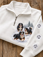 Women's Winter Bichon Frises Pattern Casual Half-Zip Sweatshirt