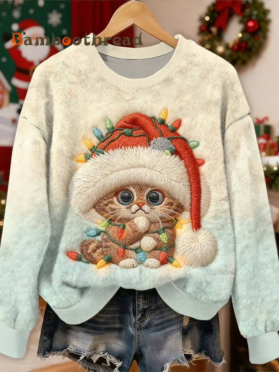 Gorgeous Christmas Cat Pattern Casual Long Sleeved Sweatshirt As picture / S