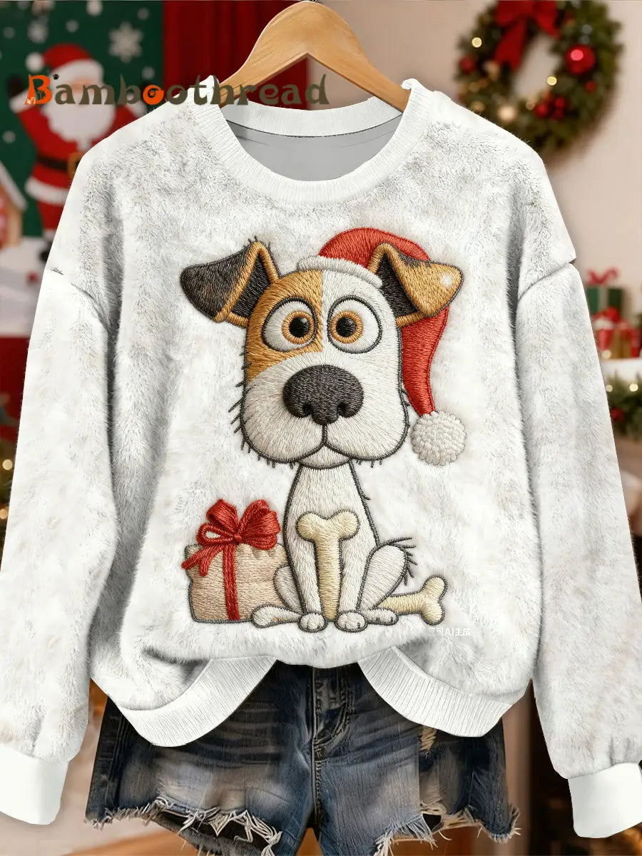 Gorgeous Christmas Dog Pattern Casual Long Sleeved Sweatshirt As picture / S