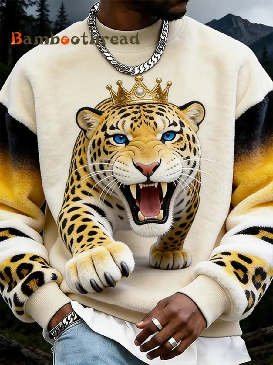 Men’s Animals Art Flannel Casual Sweatshirt As picture / S