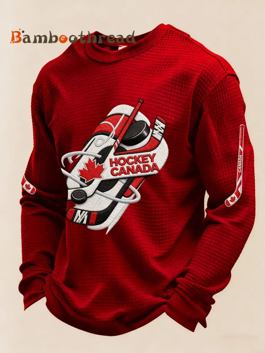 Men’s Autumn Winter Canadian Ice Hockey Print Sporty Casual Top Red / S