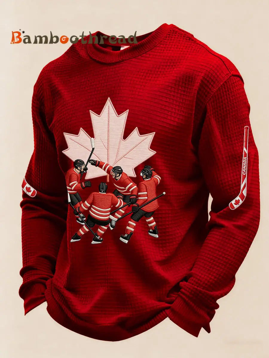 Men’s Autumn Winter Canadian Ice Hockey Print Sporty Casual Top Red / S