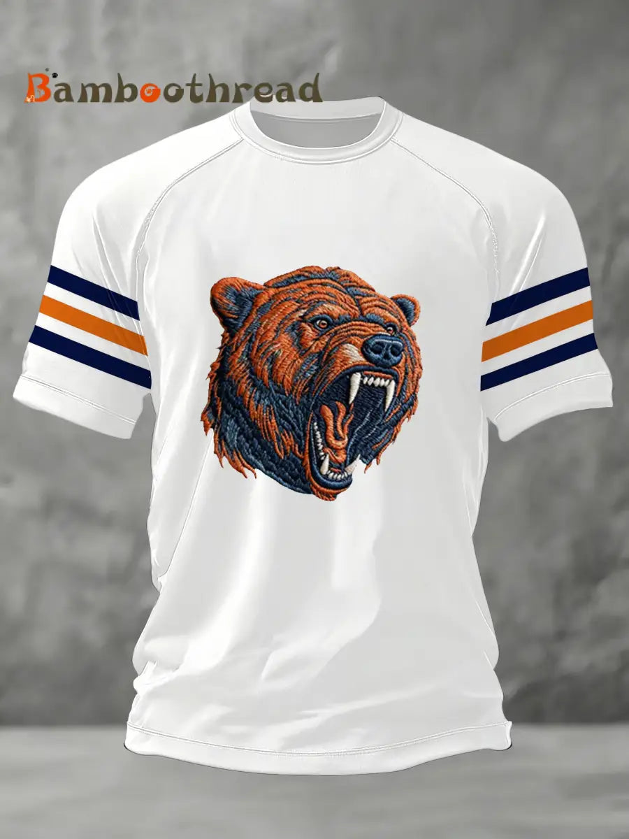 Men’s Bear Print Football Fans Gameday Casual Tee White / S