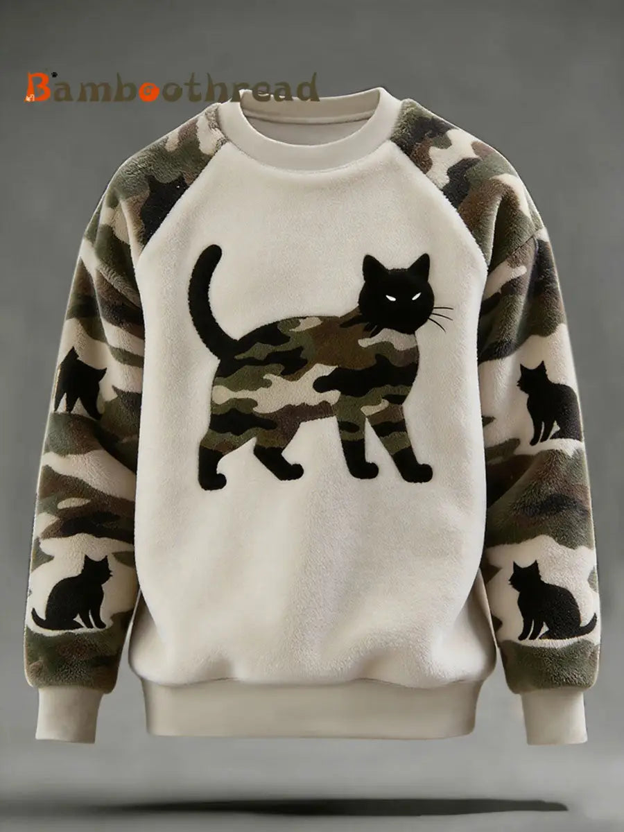 Men’s Camouflage Cat Art Print Casual Flannel Sweatshirt As picture / S