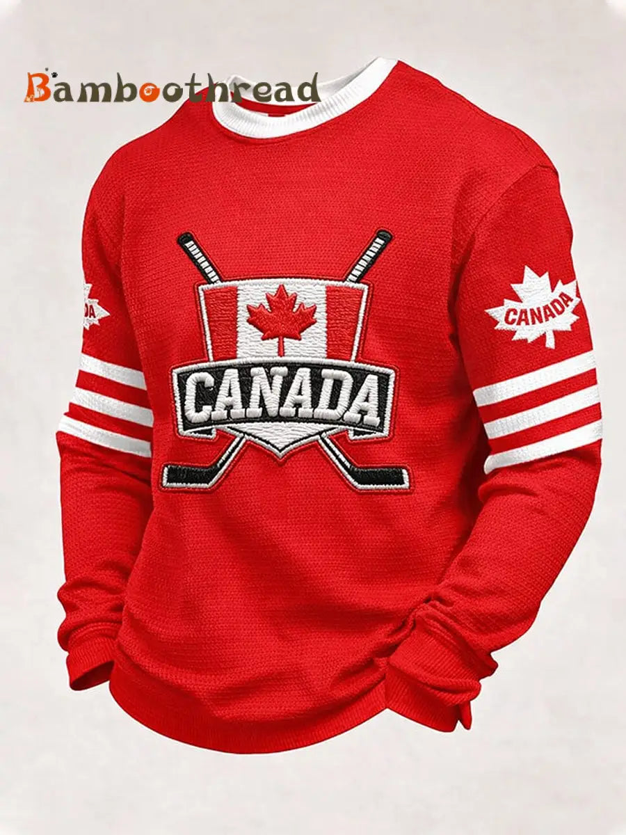 Men’s Canadian Ice Hockey Printed Casual Long-Sleeved Top Red / S