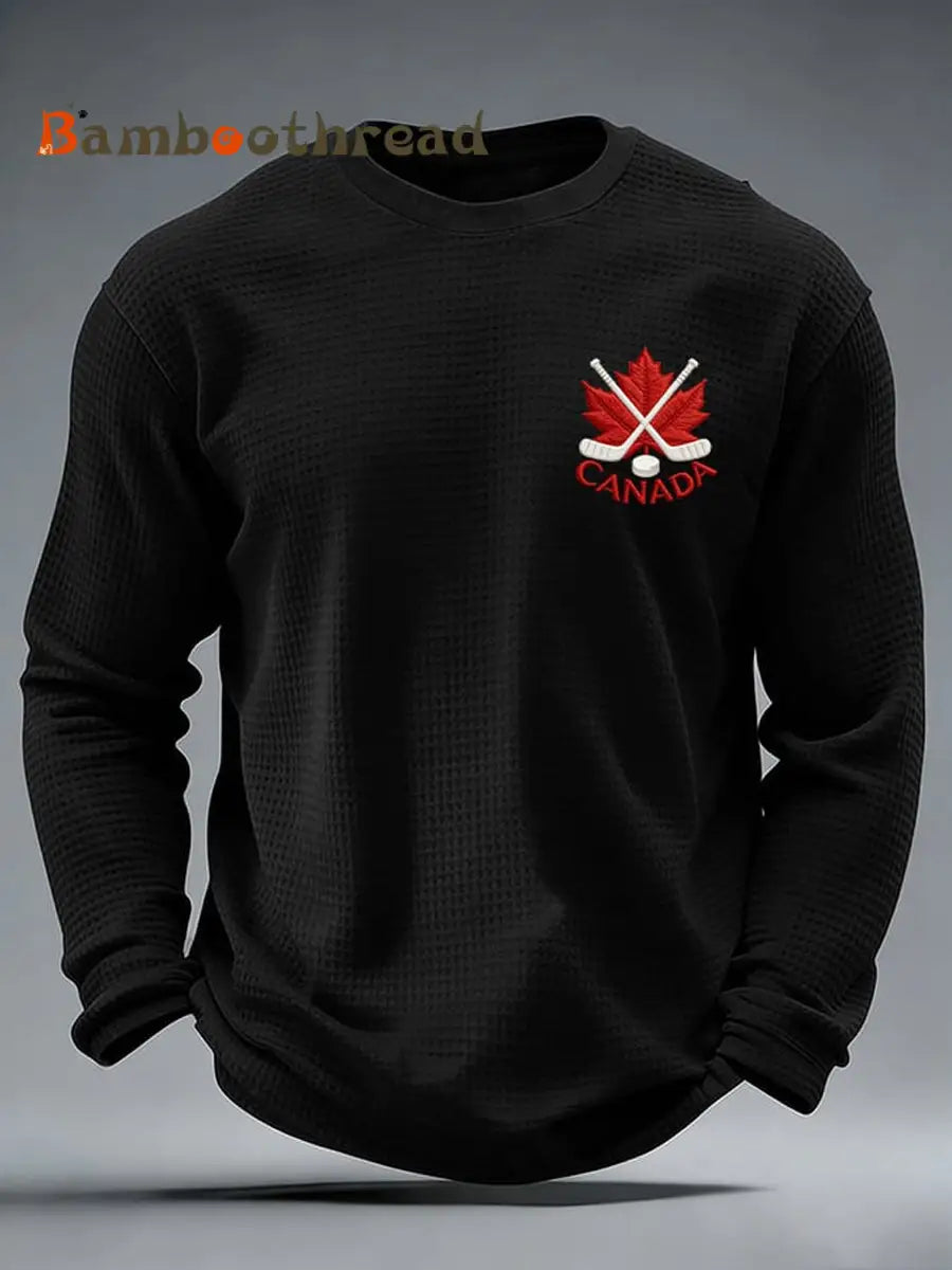 Men’s casual Canadian ice hockey waffle-knit T-shirt Red / S