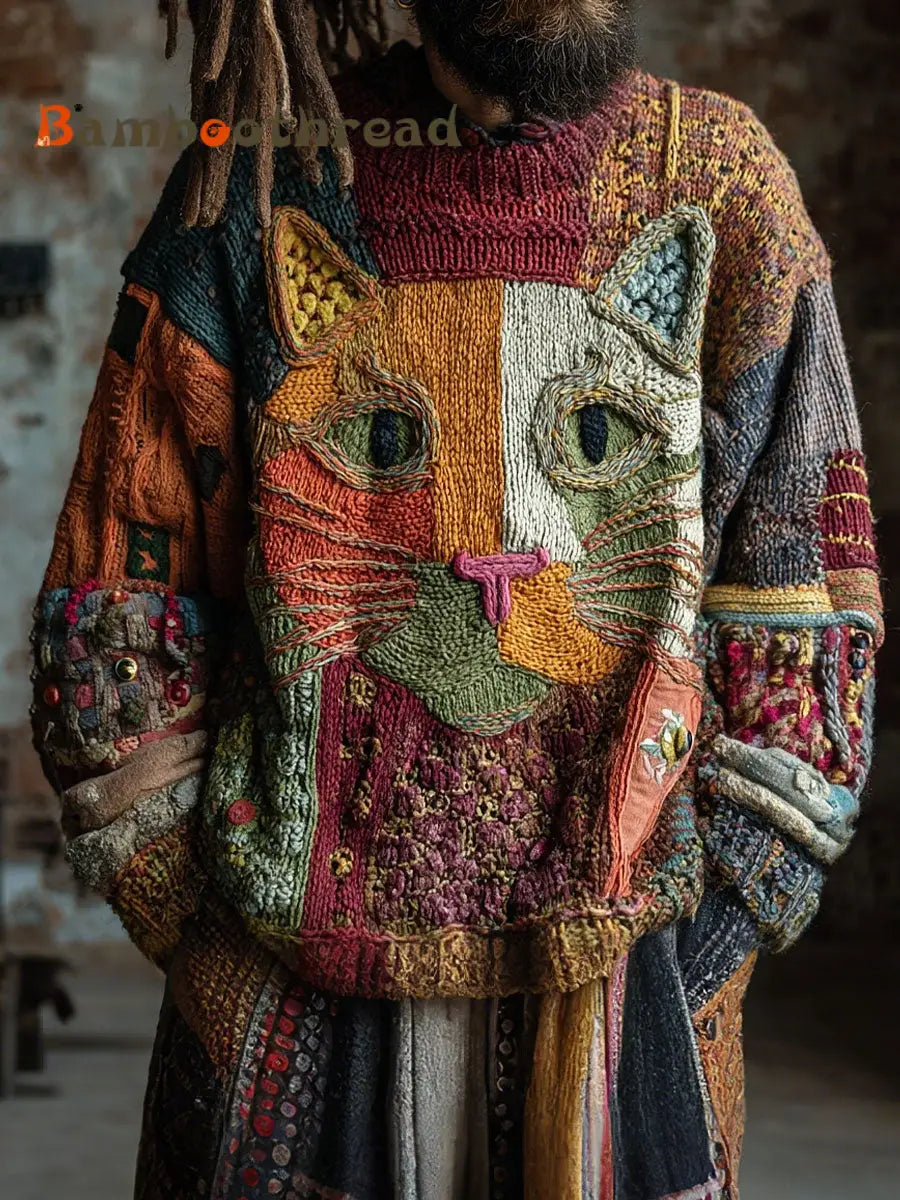 Men’s Cat Art Vintage Tops As picture / S