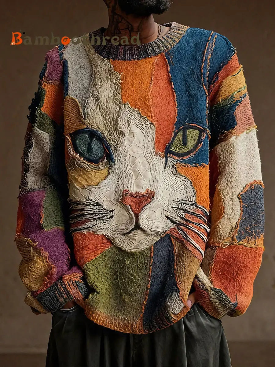 Men’s Cat Art Vintage Tops As picture / S