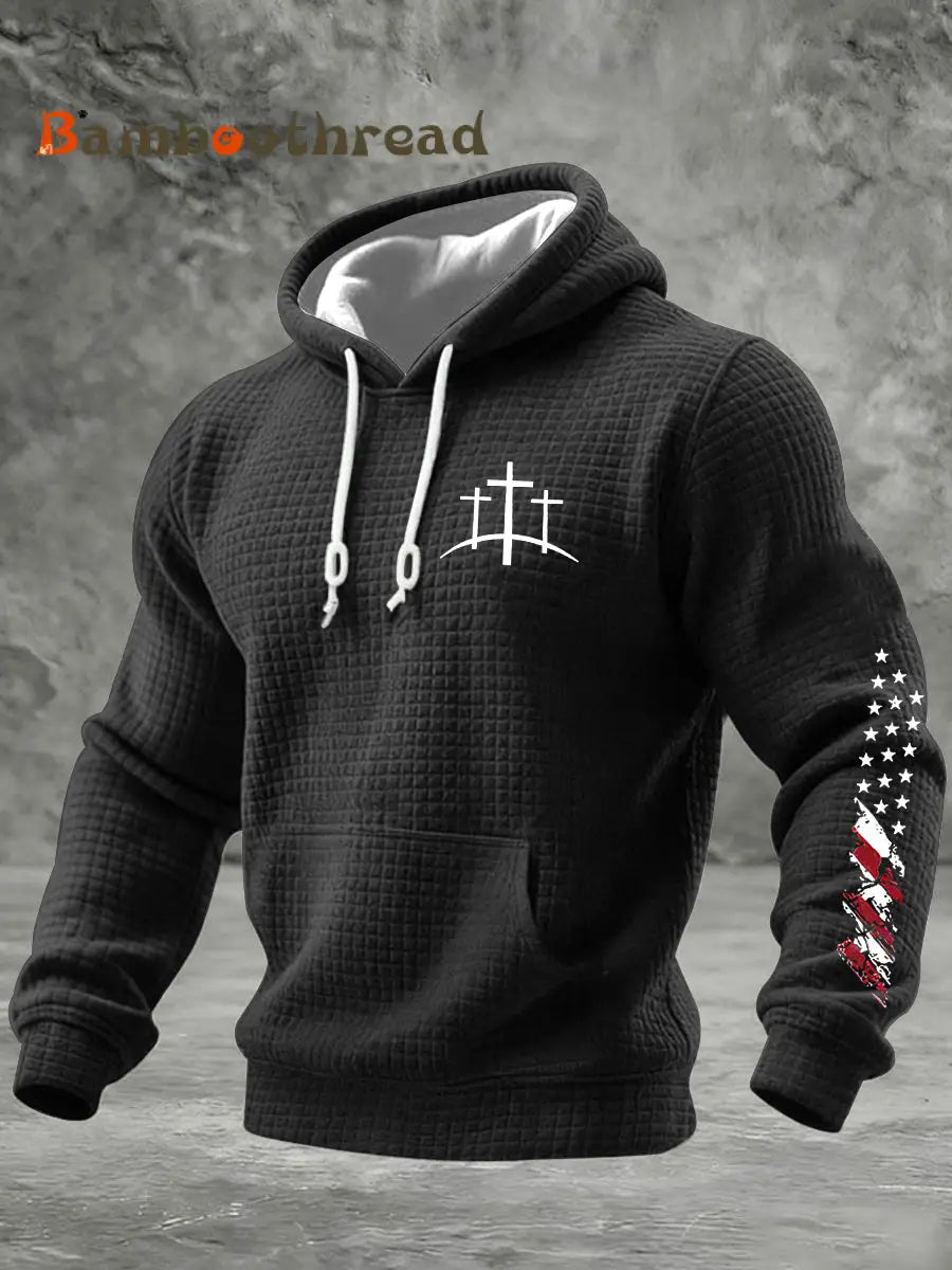 Men’s Christian Cross Checkered Cotton Hoodie Dark Gray / S