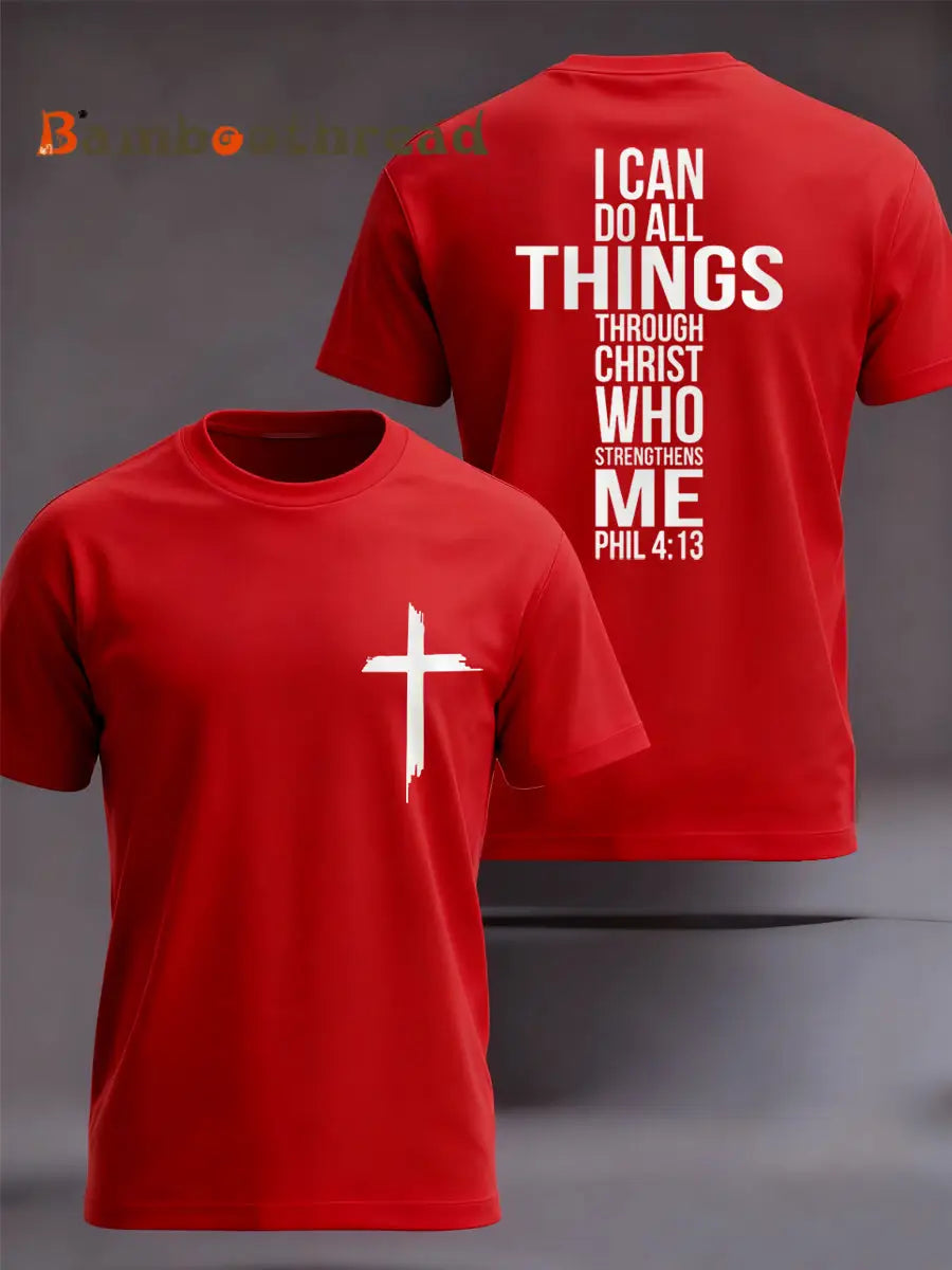 Men’s Christian Faith Philippians 4:13 Print Casual Tee Pure Red / S