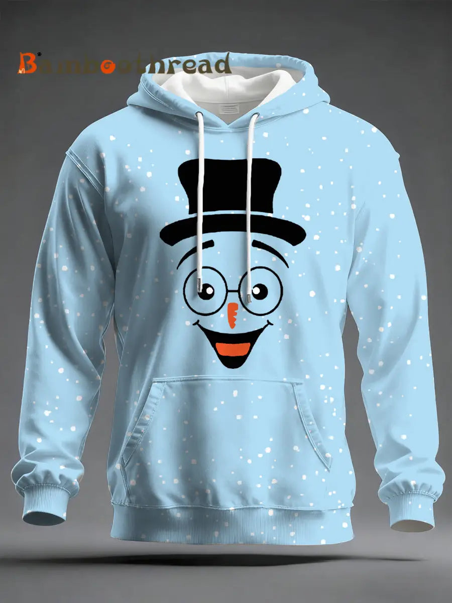Men’s Christmas Snowman Print Casual Hoodie Light Blue / S