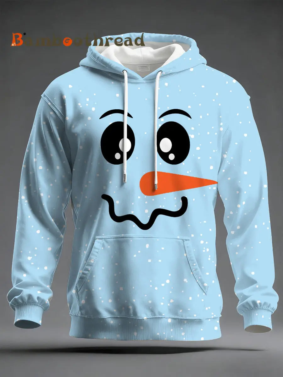 Men’s Christmas Snowman Print Casual Hoodie Light Blue / S