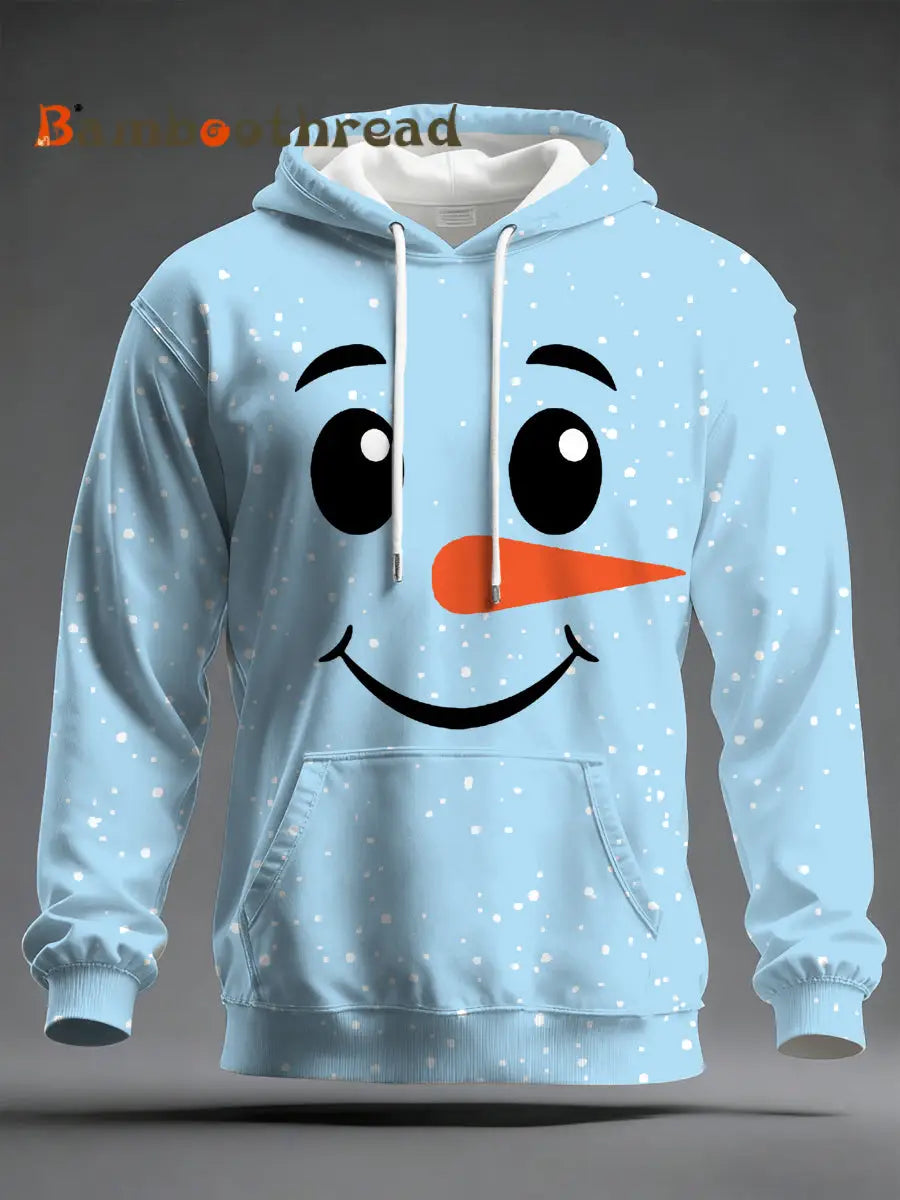 Men’s Christmas Snowman Print Casual Hoodie Light Blue / S