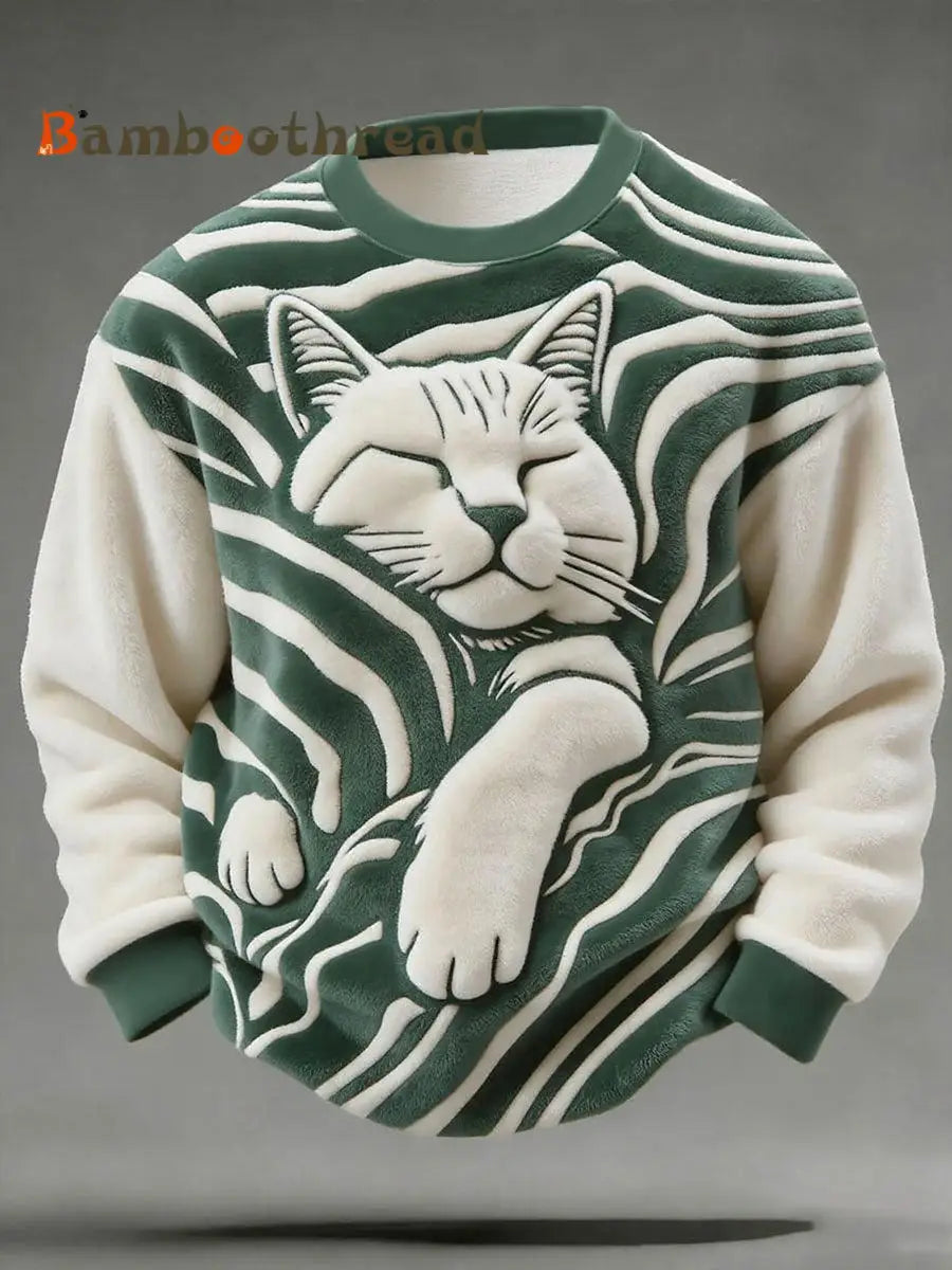Men’s Cute Sleep Cat Art Print Casual Flannel Sweatshirt As picture / S