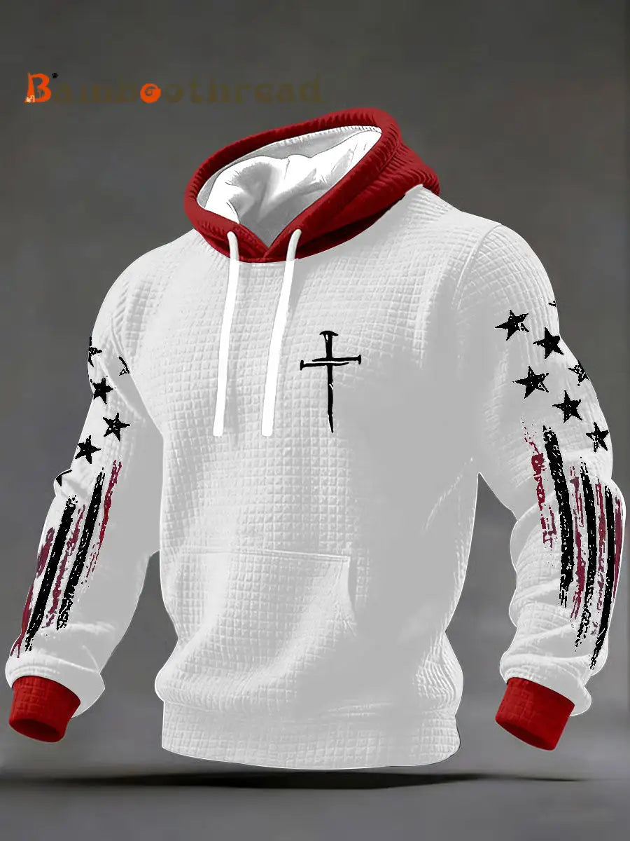Men’s Faith Cross Checkered Cotton Hoodie White / S