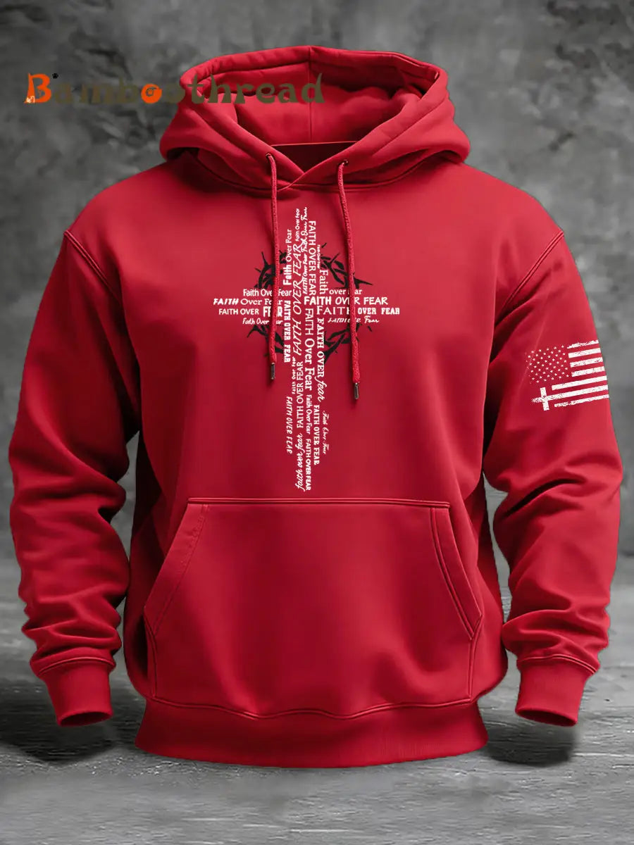 Men’s Faith Over Fear Print Casual Hoodie Red / S