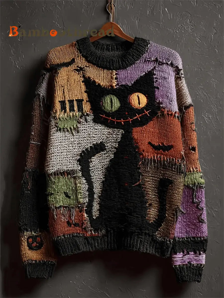 Men’s Halloween Black Cat Sweater As picture / S