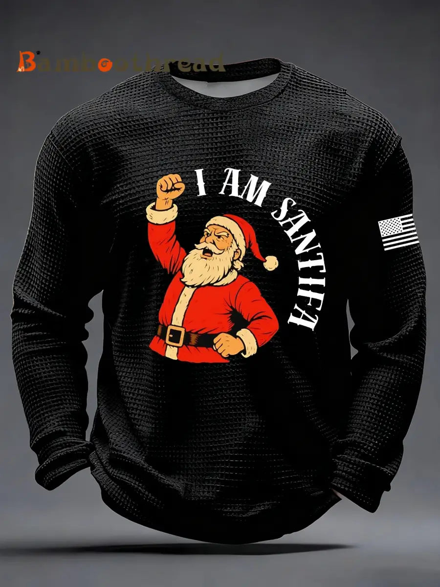 Men’s I Am Santifa Waffle Long Sleeve T-Shirt Black / S