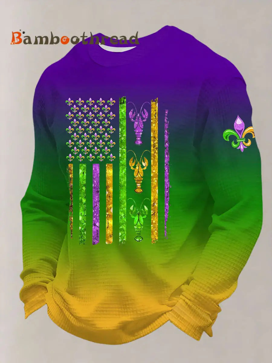 Men’s Mardi Gras Crawfish Print Waffle Sweatshirt As picture / S