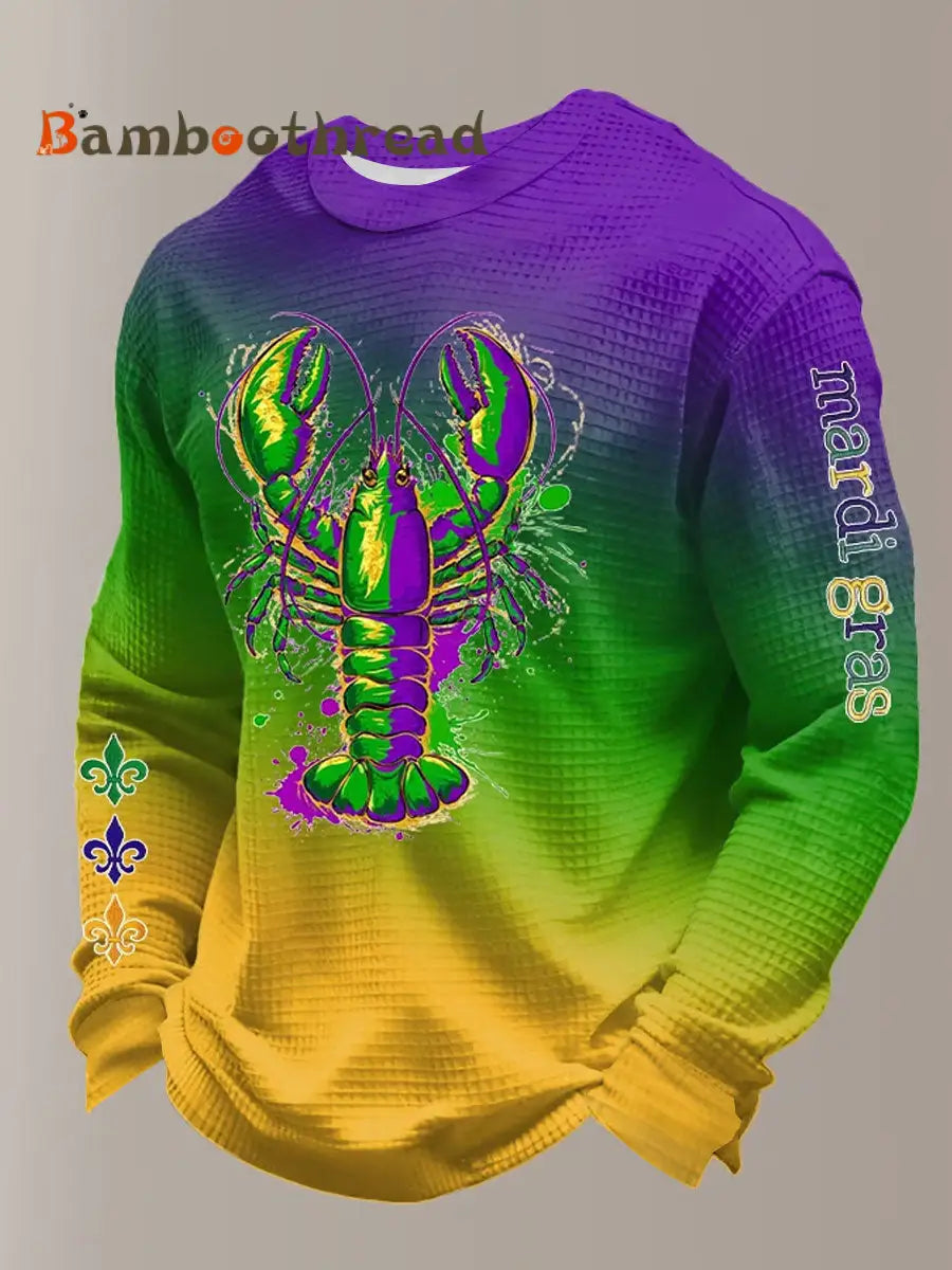 Men’s Mardi Gras Crawfish Print Waffle Sweatshirt As picture / S