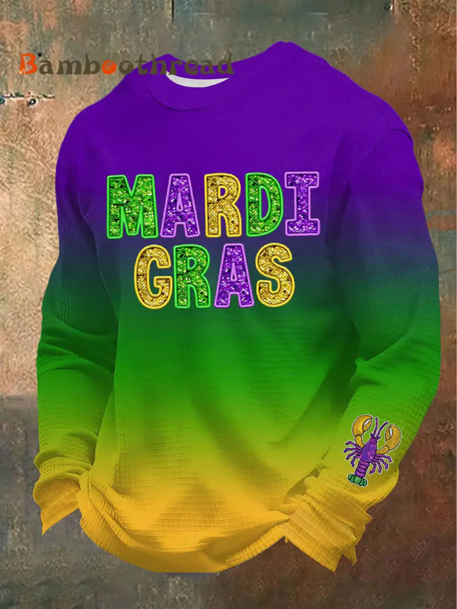Men’s Mardi Gras Crawfish Print Waffle Sweatshirt As picture / S