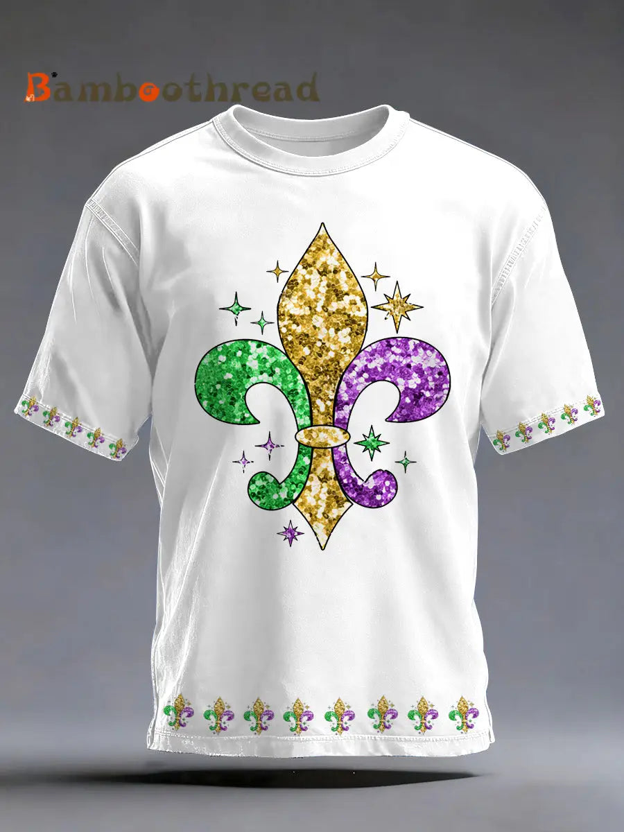Men’s Mardi Gras Fleur De Lis Print Casual Tee White / S
