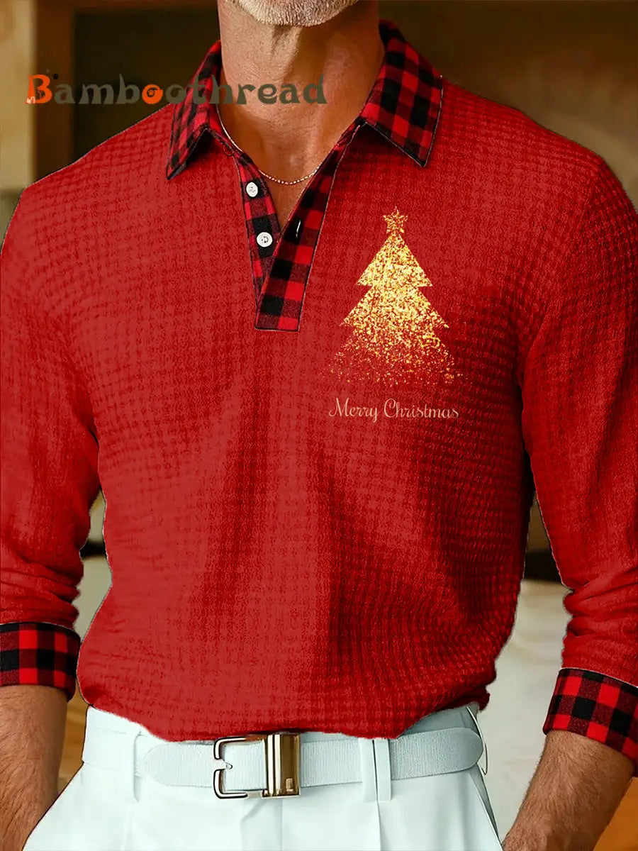 Men’s Merry Christmas Waffle Long Sleeve T-Shirt Red / S