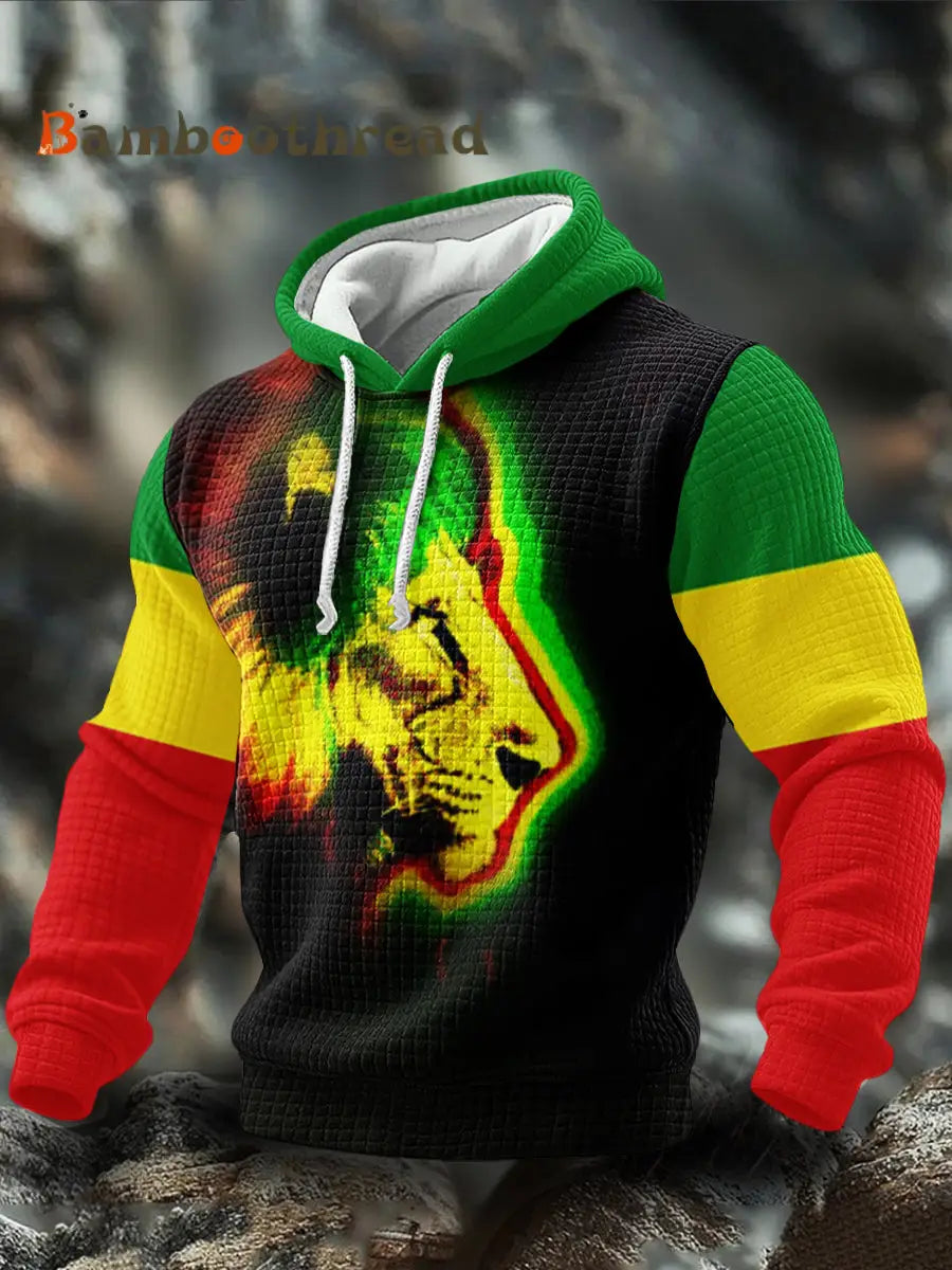 Men’s One Love Rasta Lion Checkered Cotton Hoodie Black / S