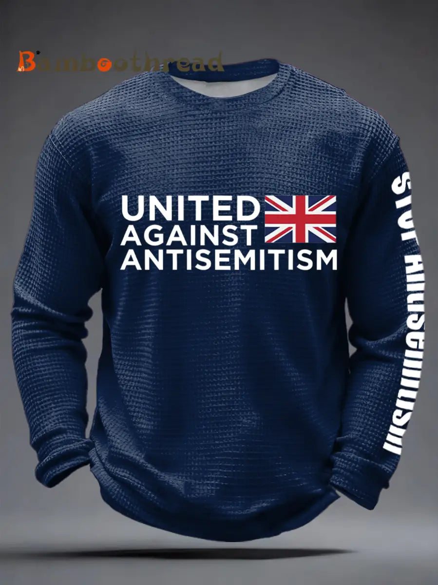 Men’s Oppose antisemitism Waffle Long Sleeve T-Shirt Navy Blue / S