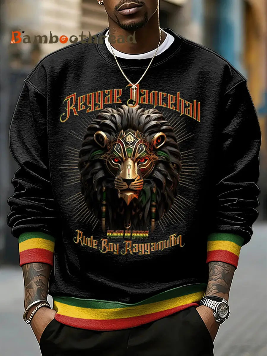 Men’s Reggae Music Inspired Lion Print Sweatshirt Black / S