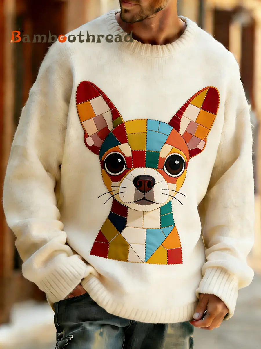 Men’s Retro Abstract Animal Art Print Comfortable Knit Top A / S