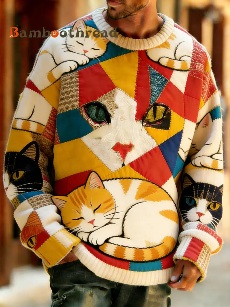 Men’s Retro Abstract Animal Art Print Comfortable Knit Top A / S