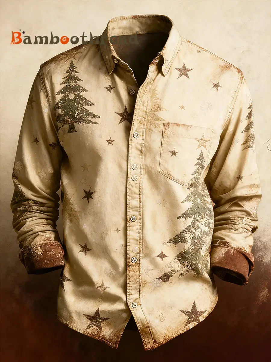 Men’s Retro Christmas Casual Comfort Long-Sleeved Shirt A / S
