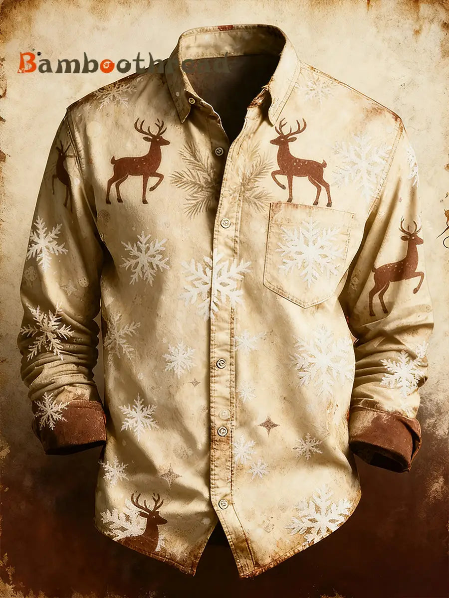 Men’s Retro Christmas Casual Comfort Long-Sleeved Shirt A / S