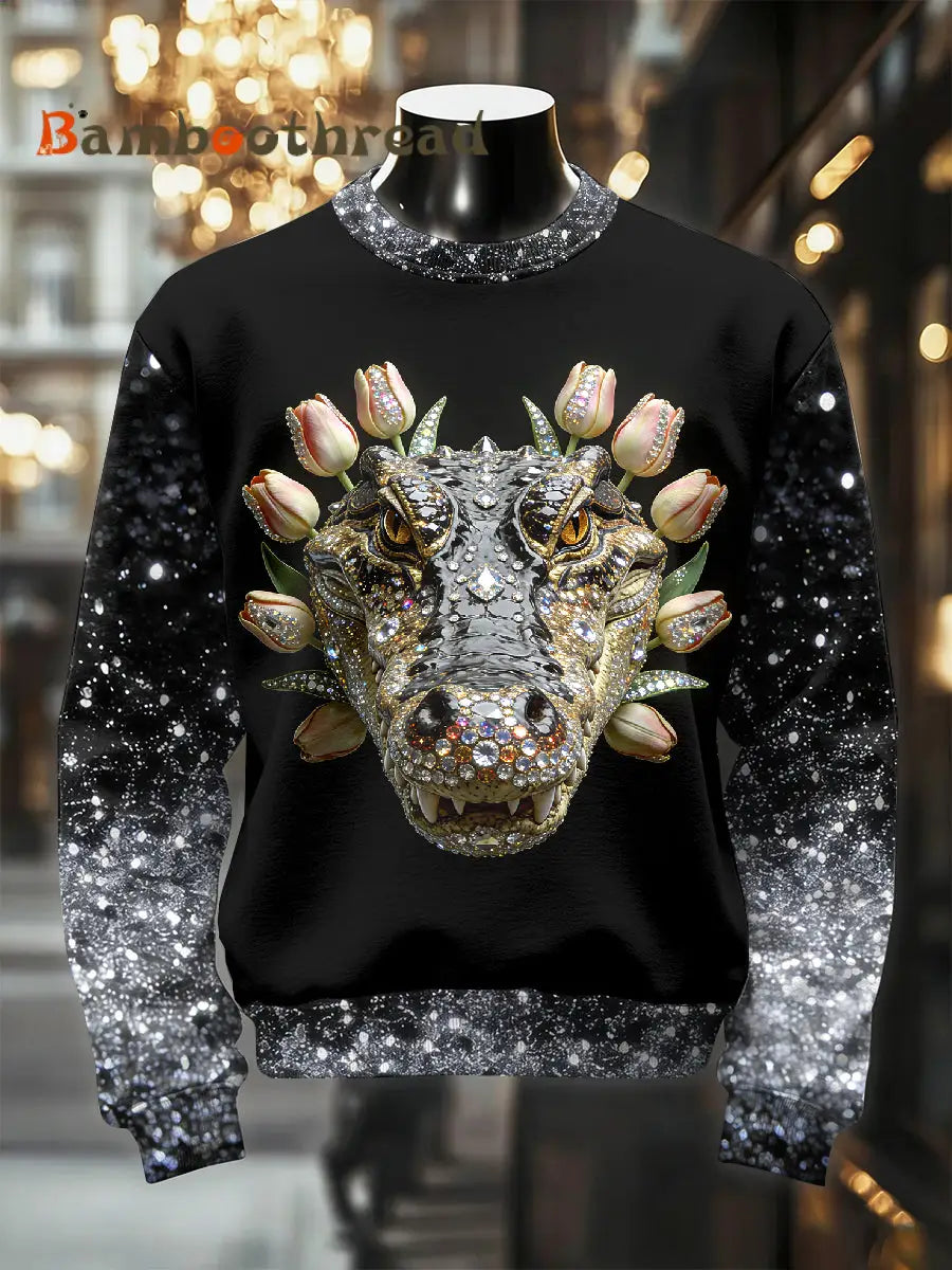 Men’s Retro Luxurious Crocodile Print Casual Sweatshirt As picture / S