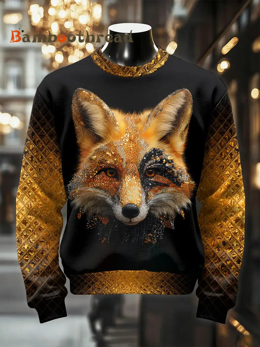 Men’s Retro Luxurious Fox Print Casual Sweatshirt As picture / S
