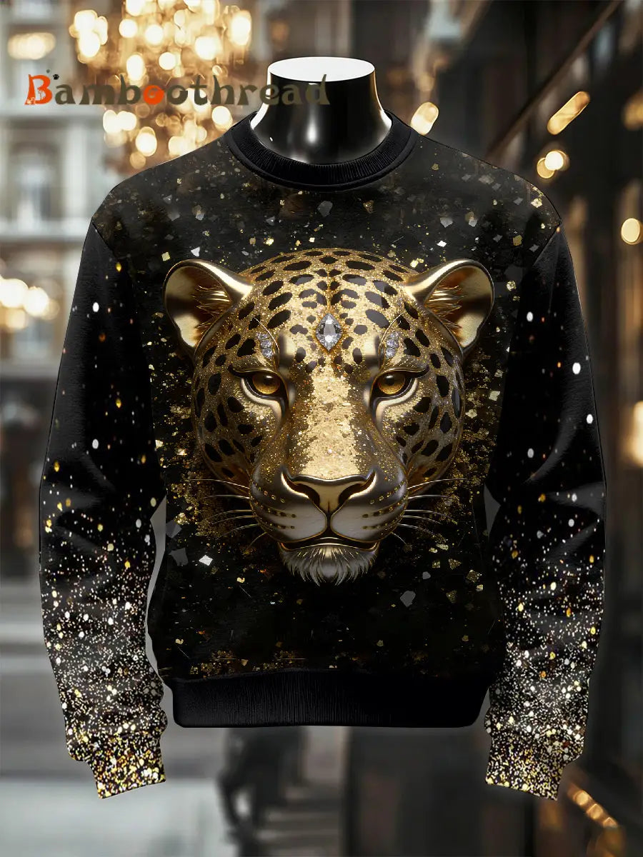 Men’s Retro Luxurious Leopard Print Casual Sweatshirt As picture / S