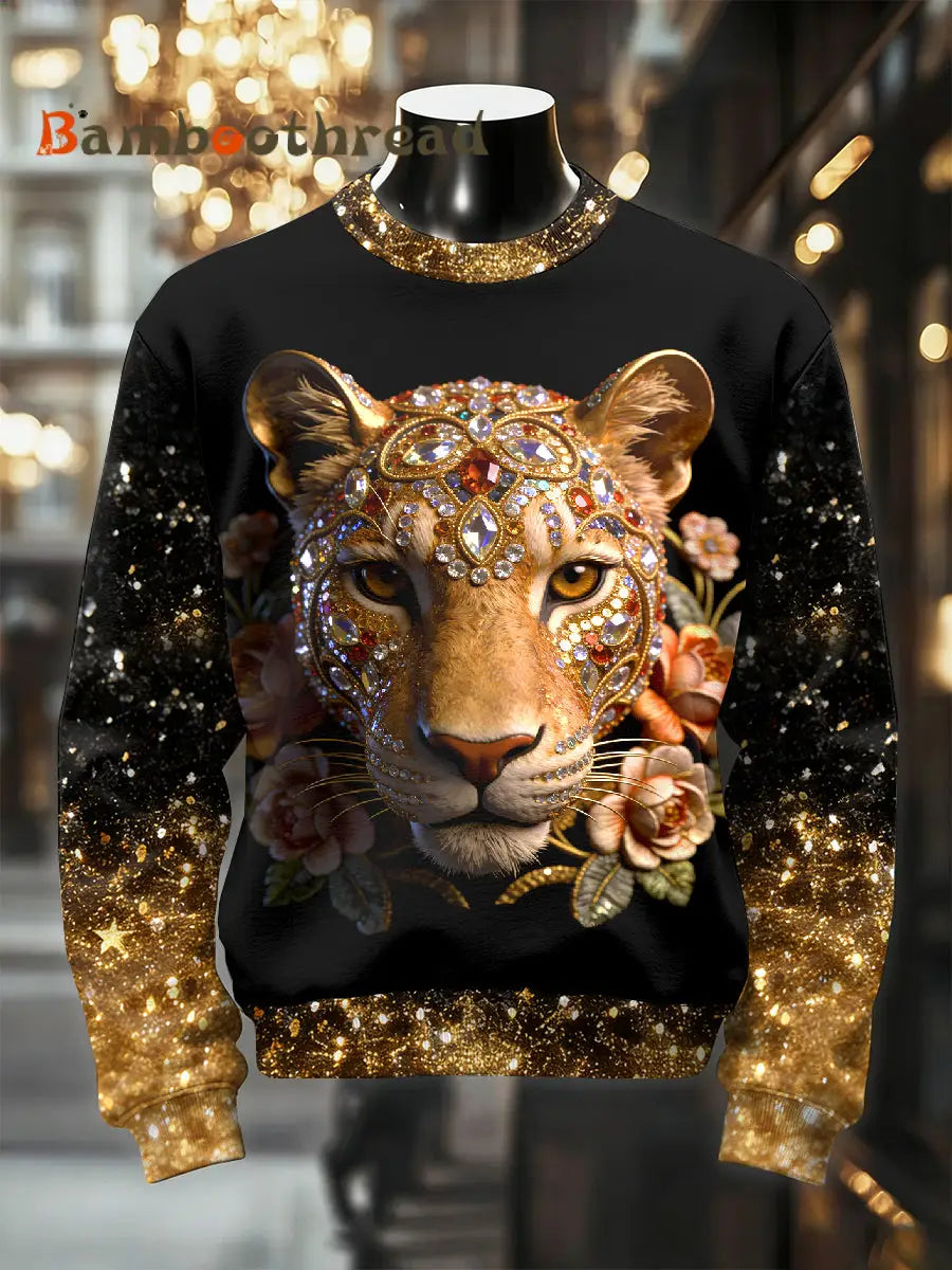 Men’s Retro Luxurious Leopard Print Casual Sweatshirt As picture / S