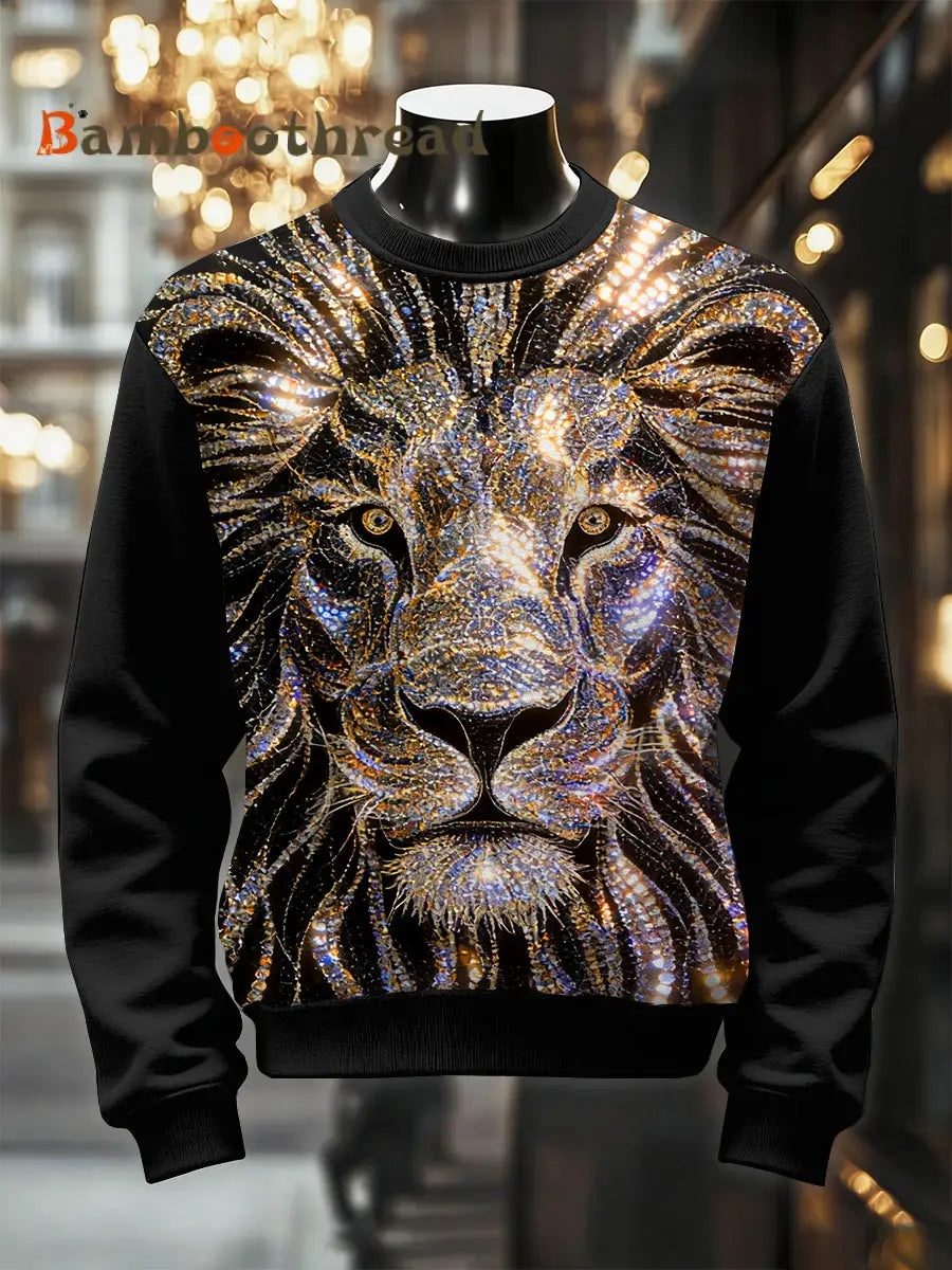 Men’s Retro Luxurious Lion Print Casual Sweatshirt As picture / S