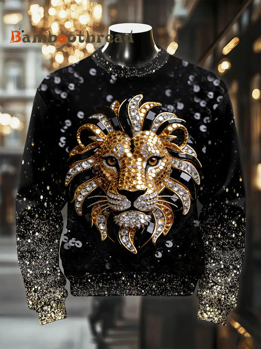 Men’s Retro Luxurious Lion Print Casual Sweatshirt As picture / S