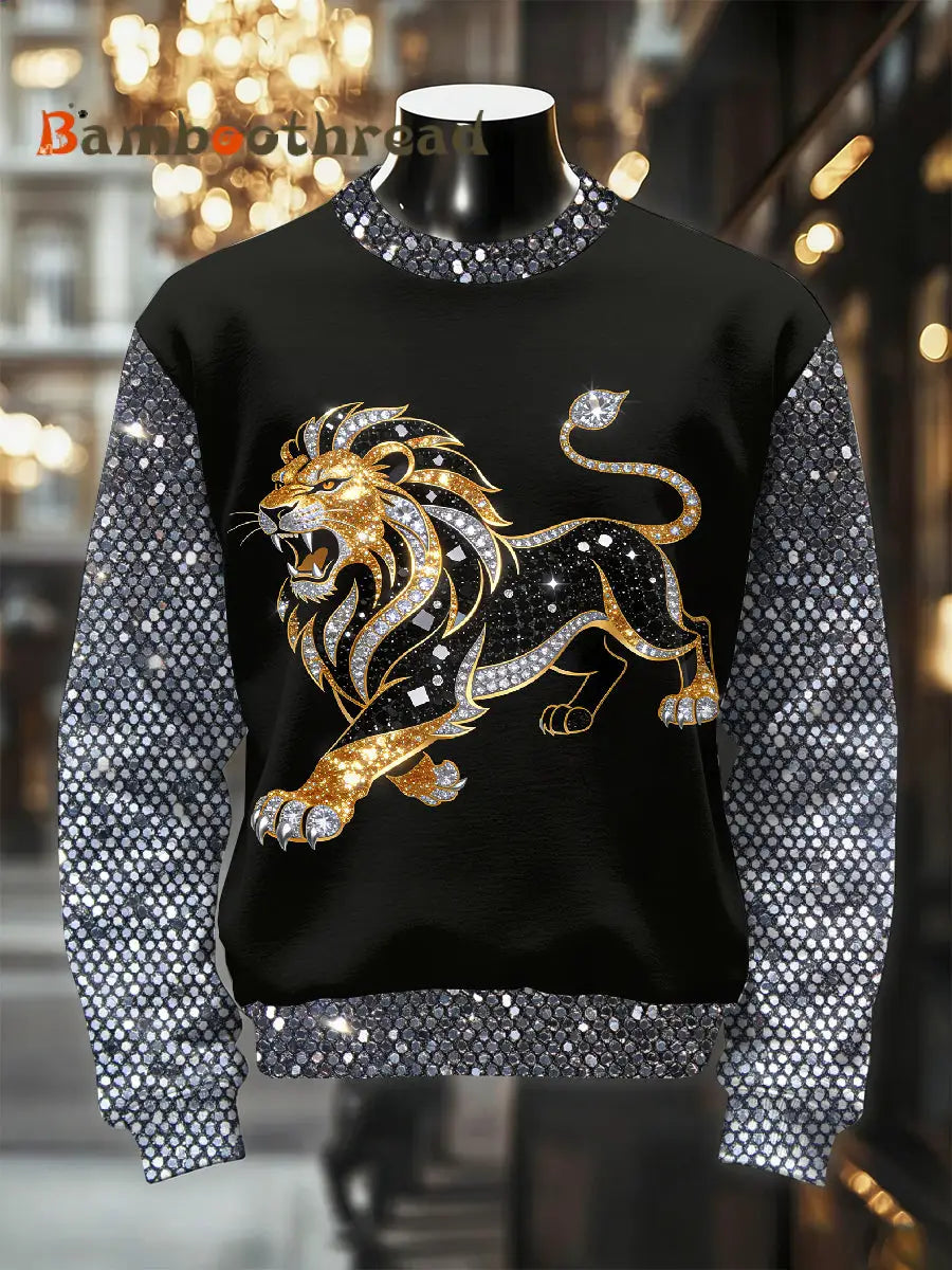 Men’s Retro Luxurious Lion Print Casual Sweatshirt As picture / S