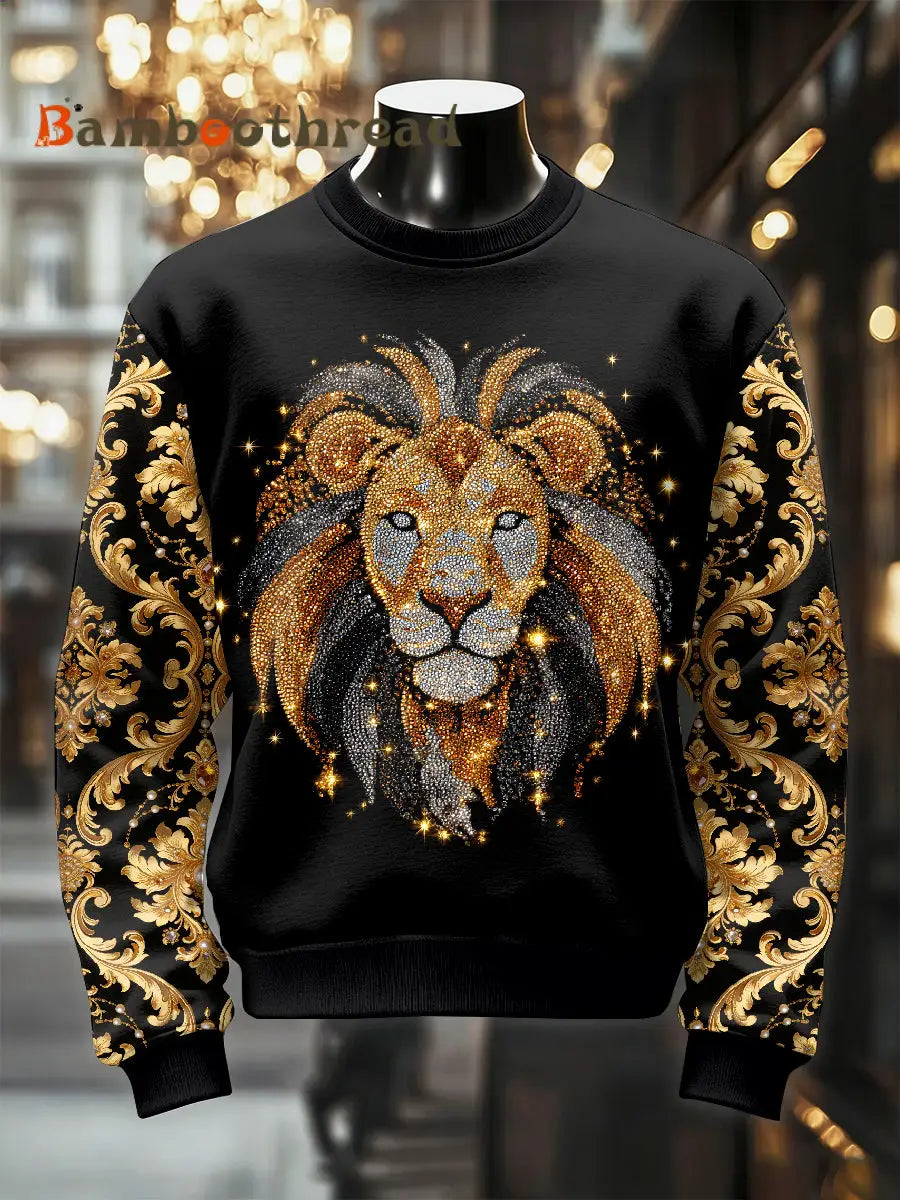 Men’s Retro Luxurious Lion Print Casual Sweatshirt As picture / S
