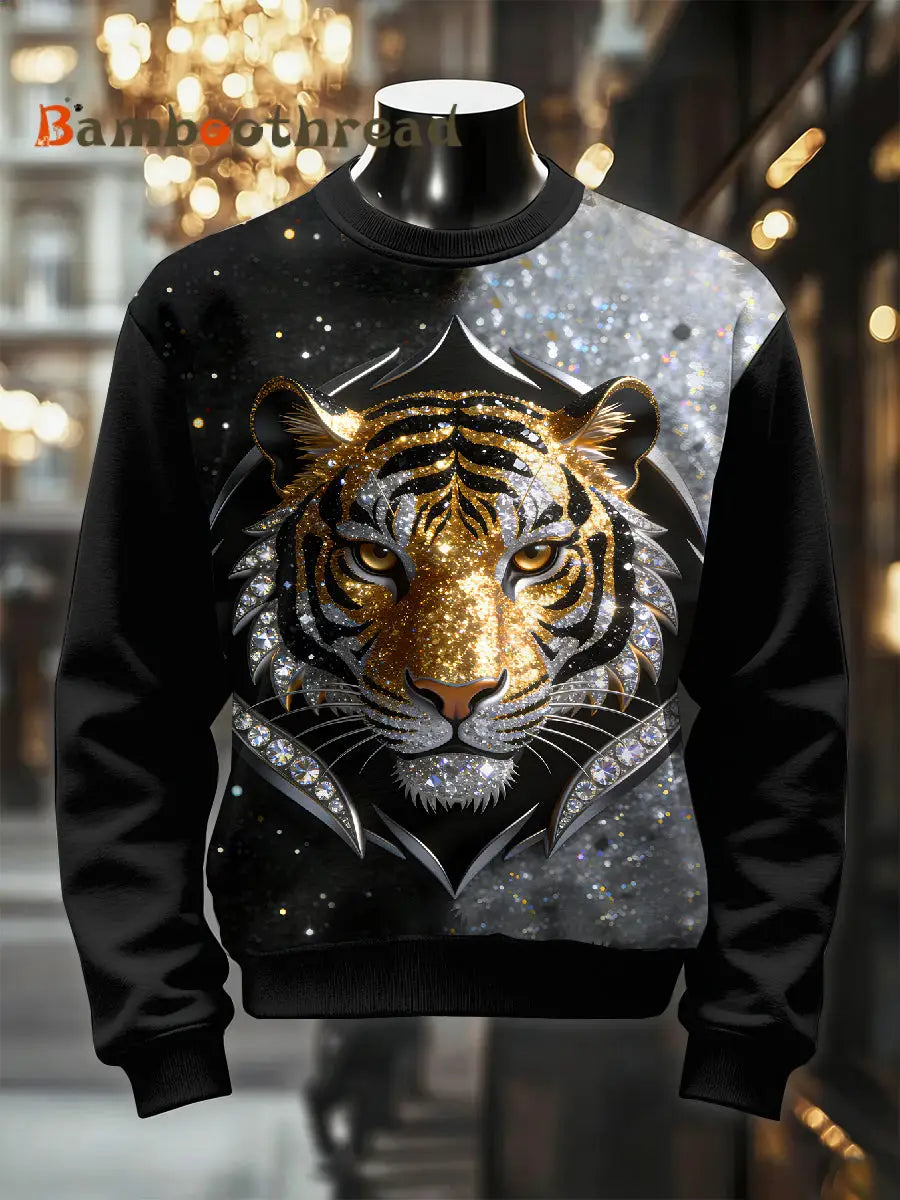 Men’s Retro Luxurious Tiger Print Casual Sweatshirt As picture / S