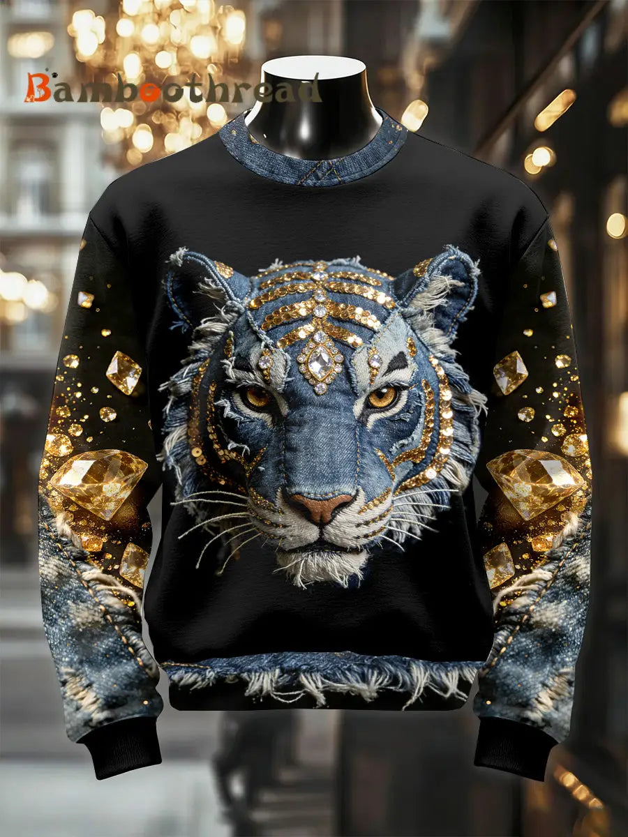 Men’s Retro Luxurious Tiger Print Casual Sweatshirt As picture / S