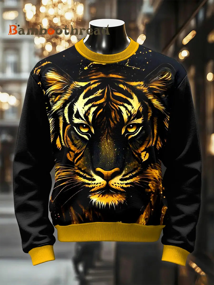 Men’s Retro Luxurious Tiger Print Casual Sweatshirt As picture / S