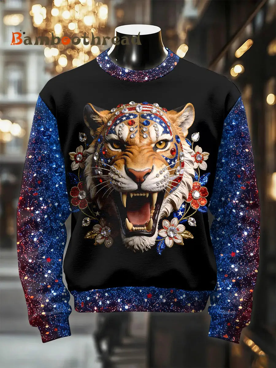 Men’s Retro Luxurious Tiger Print Casual Sweatshirt As picture / S