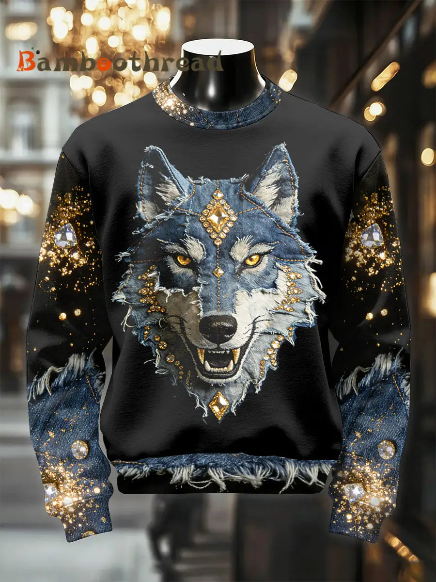 Men’s Retro Luxurious Wolf Print Casual Sweatshirt As picture / S