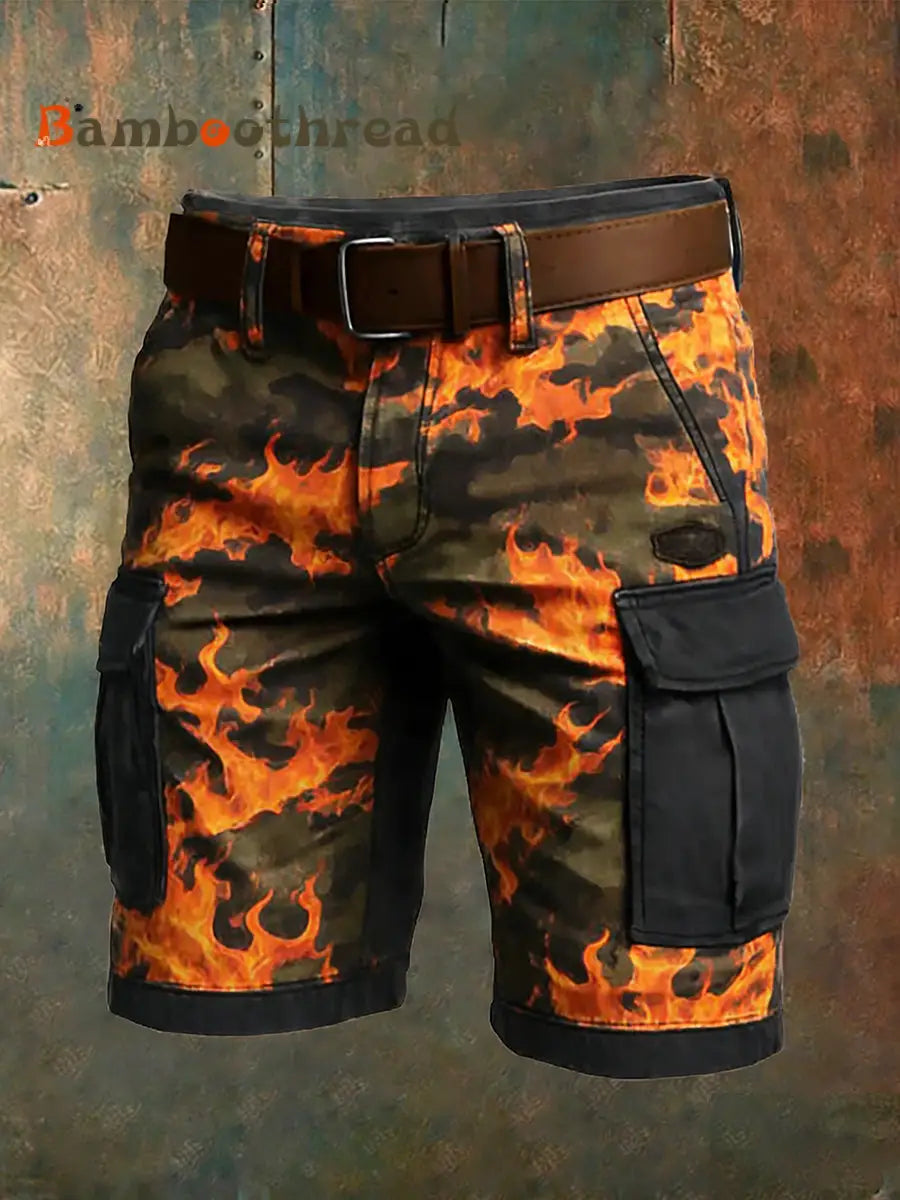 Men’s Retro Vacation Business Art Print Casual Shorts A / S