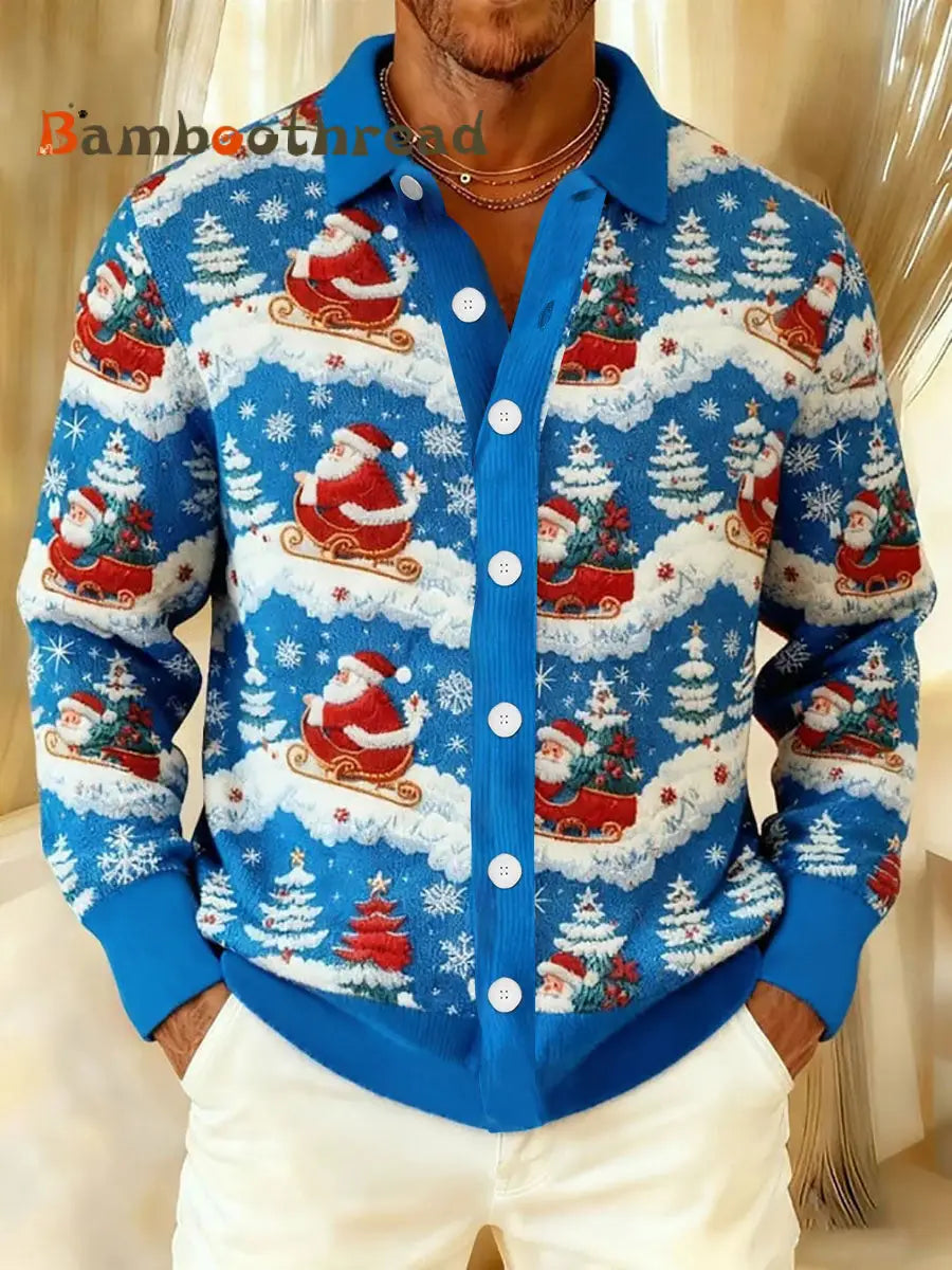 Men’s Santa Claus Button-Up Shirt Blue / S