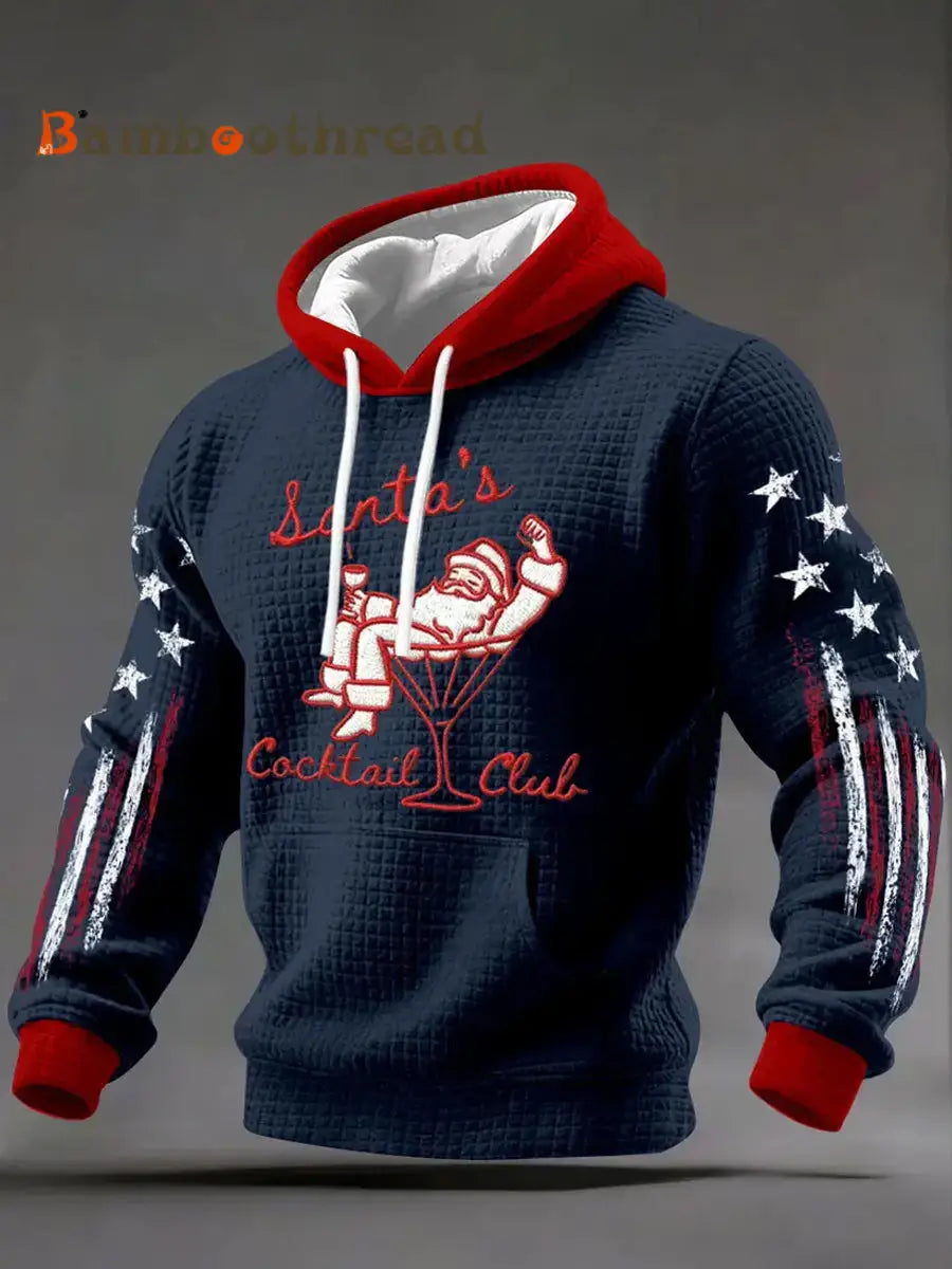 Men’s Santa Claus Checkered Cotton Hoodie Navy Blue / S